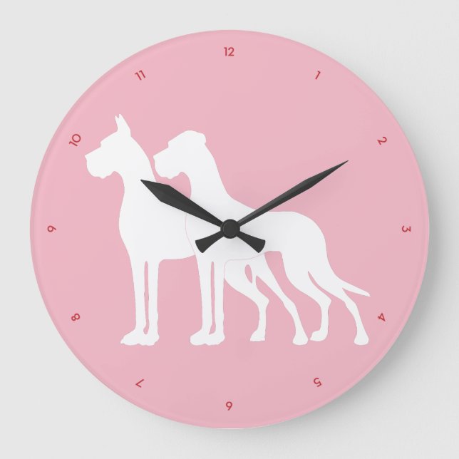 Relógio Grande Great Dane em rosa (Frente)