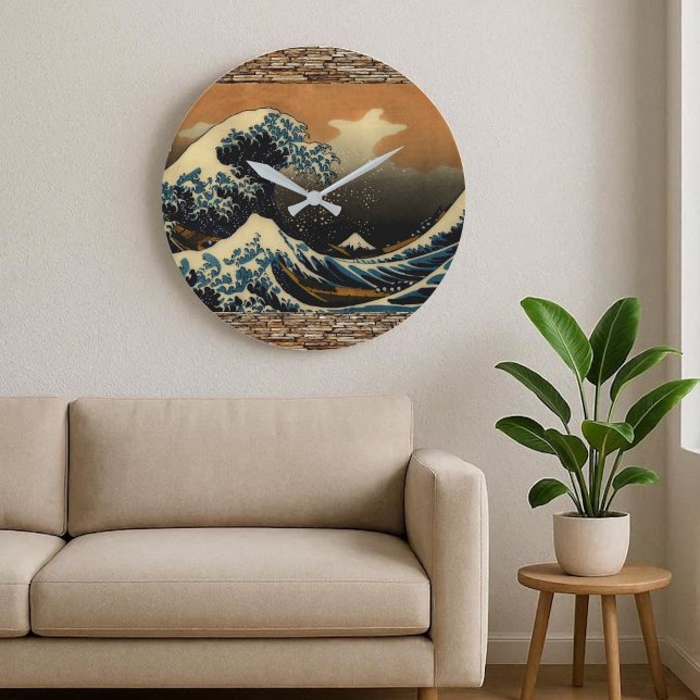 Relógio Grande Great Wave Off Kanagawa Japanese Ukiyo-e Art  (Great Wave Off Kanagawa Japanese Ukiyo-e Art Large Clock)