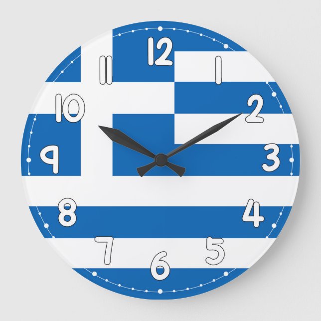 Relógio Grande Greece Flag Wall Clock – Patriotic Greek Decor (Frente)