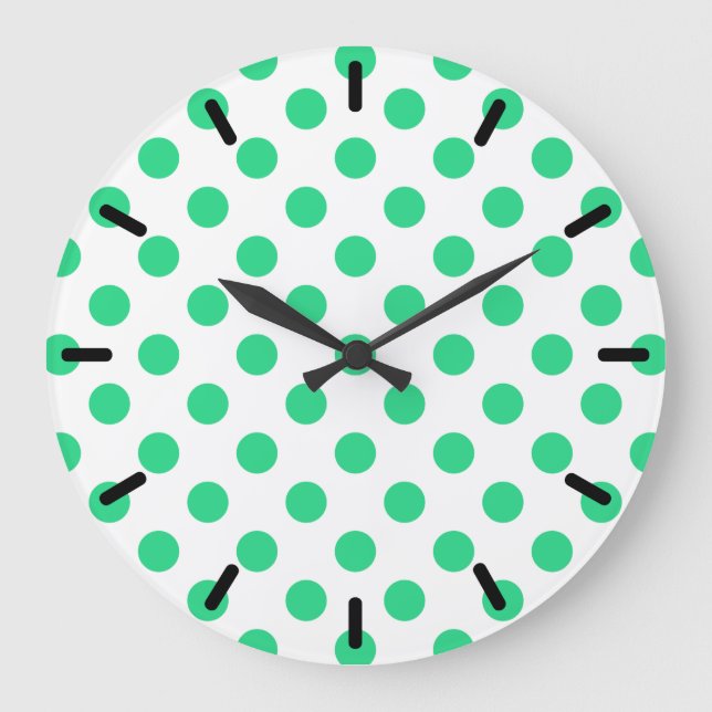 Relógio Grande Green and white polka dots (Frente)