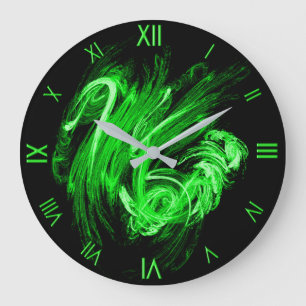 Relógio Grande Green Flame w/ Lime Roman Numerals Wall Clock