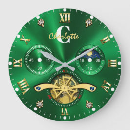Relógio Grande Green Gold Elegant Luxury Emerald