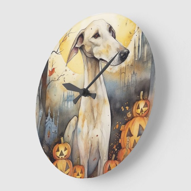 Relógio Grande Greyhound de Halloween com Abóboras Assustador (Ângulo)