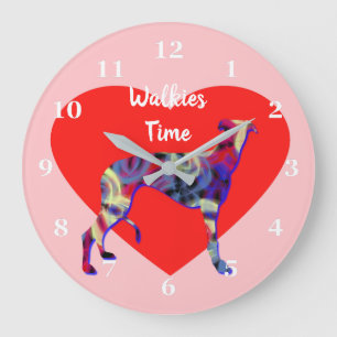 Relógio Grande Greyhound Dog Silhouette Day Heart Pnk