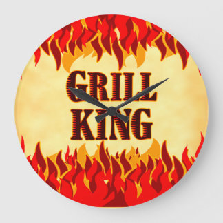 Relógio Grande Grill King BBQ Red Flames Wall Clock