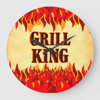 Relógio Grande Grill King BBQ Red Flames Wall Clock
