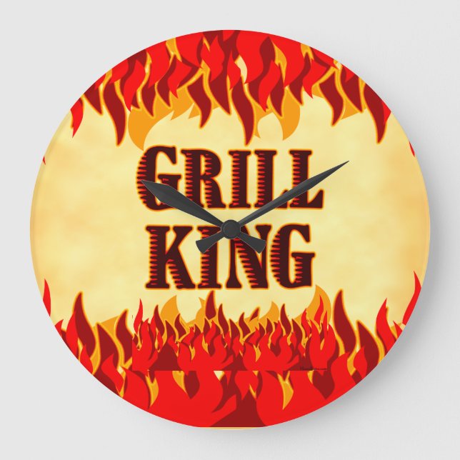 Relógio Grande Grill King BBQ Red Flames Wall Clock (Frente)