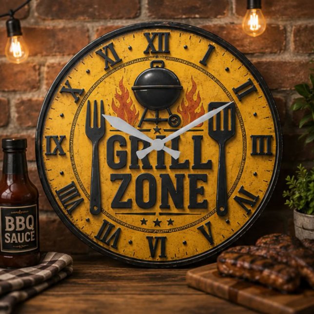 Relógio Grande Grill Zone BBQ Grill Master Kitchen Rustic  (Criador carregado)