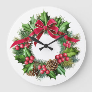 Relógio Grande Grinalda de Natal Elegante com Laço Vermelho, Azev