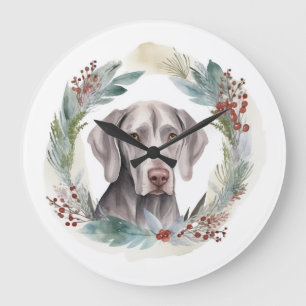 Relógio Grande Grinalda de Natal Weimaraner Cachorro Festivo
