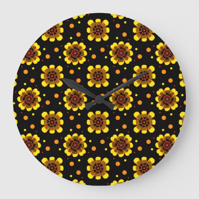 Relógio Grande Groovy 70s Daisy Flower Power Pattern (Frente)