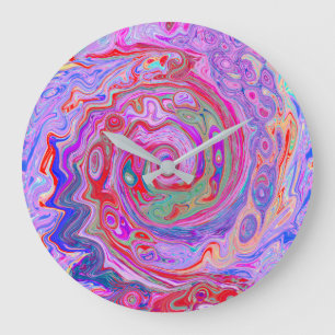 Relógio Grande Groovy Abstrato Retro Vermelho, Roxo e Rosa Swirl