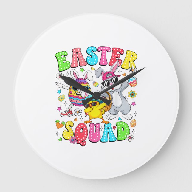 Relógio Grande Groovy Funny Rabbit Egg Chick Easter Squad Day Men (Frente)
