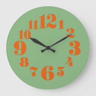 Relógio Grande Groovy Vintage/Retro dos anos 70 Laranja e Verde