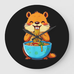 Relógio Grande Groundhog Comendo Ramen Feliz Dia do Marmoço