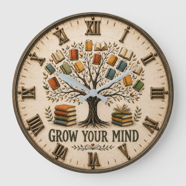 Relógio Grande Grow Your Mind Book  Reading Teacher Gift (Frente)