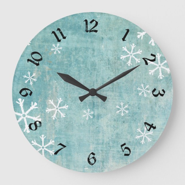 Relógio Grande Grungy Snowflakes (Frente)