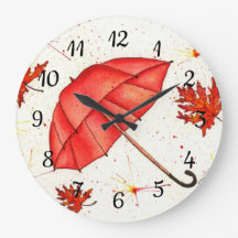 Guarda-chuva vermelha brilhante e folhas vermelhas