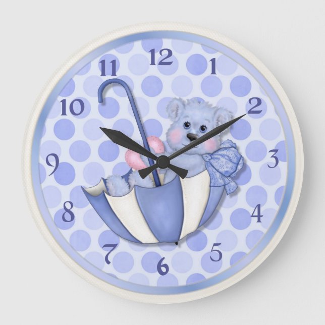 Relógio Grande Guarda-chuvas Azul - Personalizar (Frente)