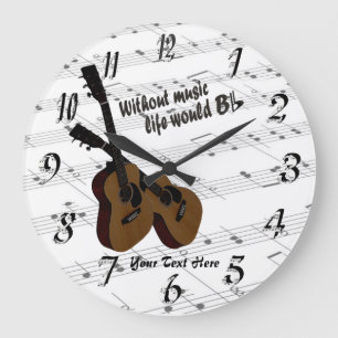 Relógio Grande Guitar  Without Music Life Would B Flat Wall Clock