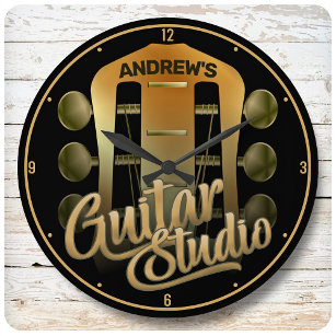 Relógio Grande Guitarista Personalizado: Rock Music Guitar Studio