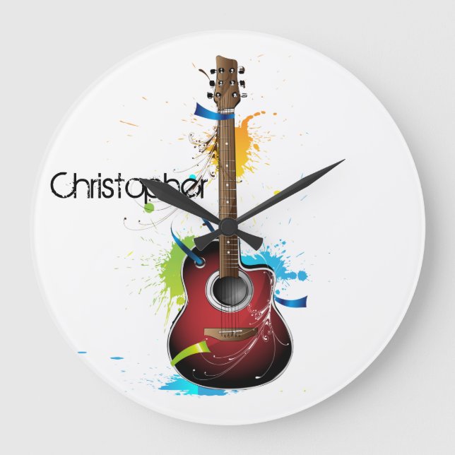 Relógio Grande Guitarra acústica personalizável com placas de pin (Frente)
