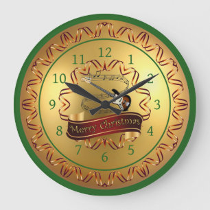 Relógio Grande Guitarra Elétrica 01-Musical Scroll-Feliz Natal-