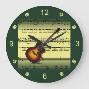 Relógio Grande Guitarra~Música em Folha Rolada~Fundo Dourado/Ver