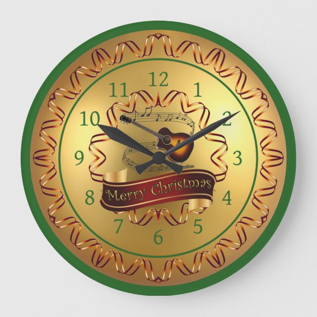 Relógio Grande Guitarra ~ Scroll Musical ~ "Feliz Natal" (Frente)