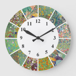 Relógio Grande Gustav Klimt Wall Clock Azul Padrões Florais Verde