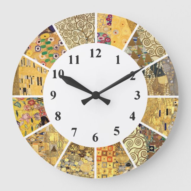 Relógio Grande Gustav Klimt Wall Clock - Dourado padrão Art Nouve (Frente)