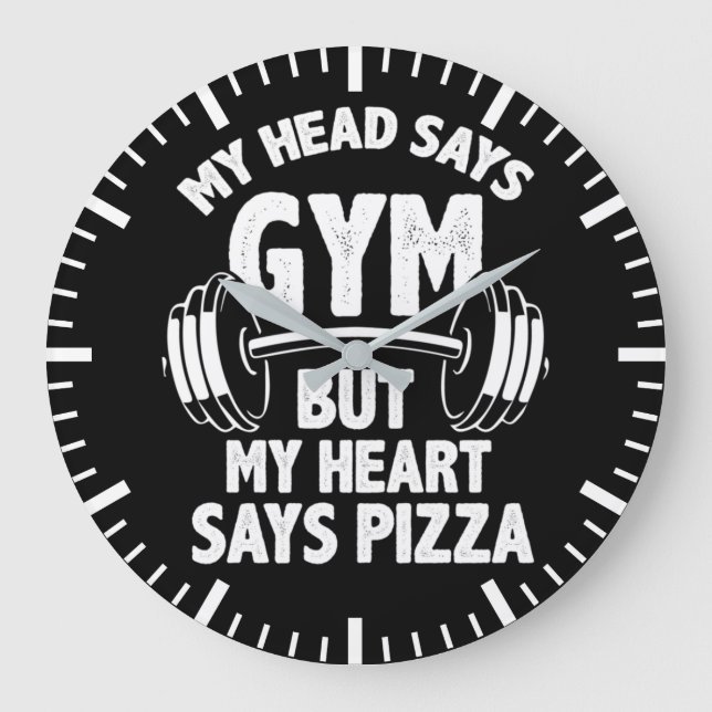 Relógio Grande Gym vs Pizza - Engraçado Gym, Humor de Workout (Frente)