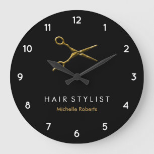 Relógio Grande Hairstylist Dourada preto-preto personalizado mode