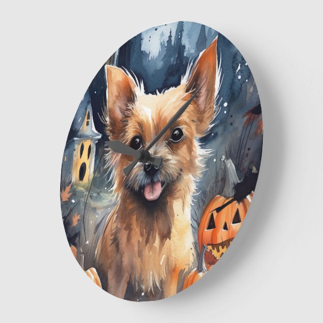 Relógio Grande Halloween Australiano Terrier With Pumpkins Scary (Ângulo)