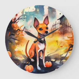 Relógio Grande Halloween Basenji Com Pumpkins Assustado