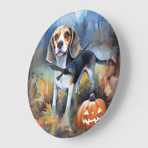 Relógio Grande Halloween Beagle Com Pumpkins Assustado