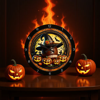 Relógio Grande Halloween da Bruxa de Futebol