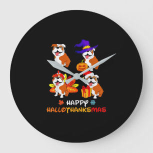 Relógio Grande Halloween De Buldogue E Feliz Hallot De Natal
