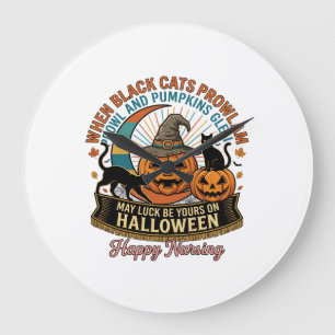 Relógio Grande Halloween Feliz Amamentando Gatos Pretos Abóboras