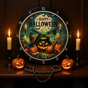 Relógio Grande Halloween Green Cauldron