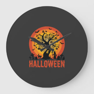 Relógio Grande Halloween Haunted Tree Witch and Black Cats