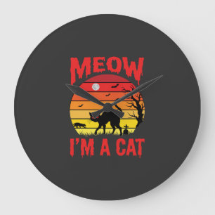 Relógio Grande Halloween Meow Eu Sou um Gato Retro Pôr do Sol