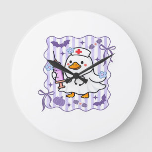 Relógio Grande Halloween Outono Roxo Coquette Gansa Enfermeira Es