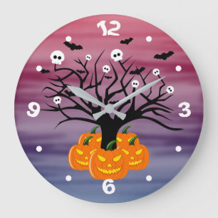 Relógio Grande Halloween Pumpkin Jack o’ Lanterna Árvore Morto