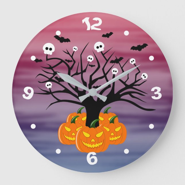 Relógio Grande Halloween Pumpkin Jack o’ Lanterna Árvore Morto (Frente)