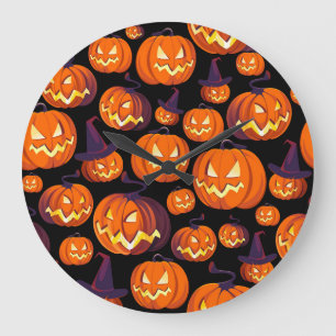 Relógio Grande Halloween Pumpkins: Padrão Sem Olhos Irritável.