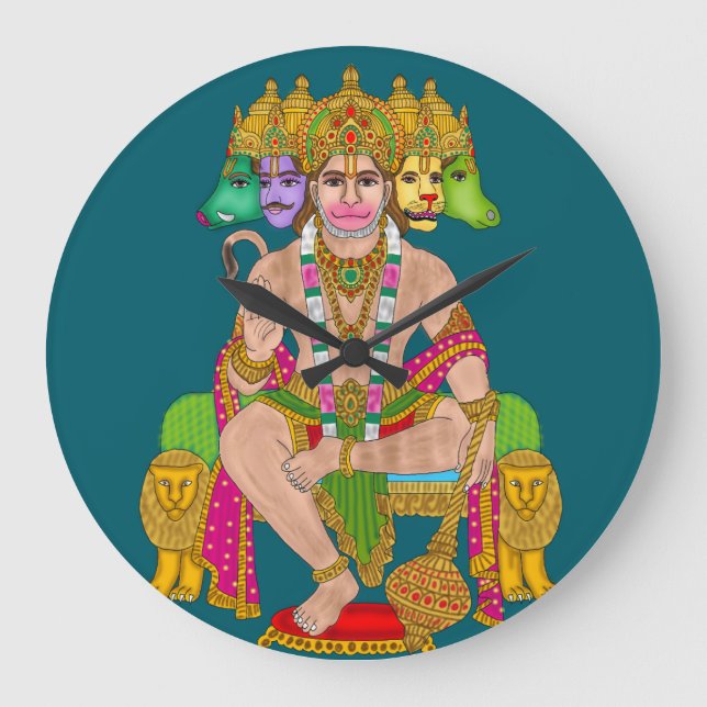 Relógio Grande Hanuman Ji Clock | Hindu Lord Hanuman Spiritual Wa (Frente)