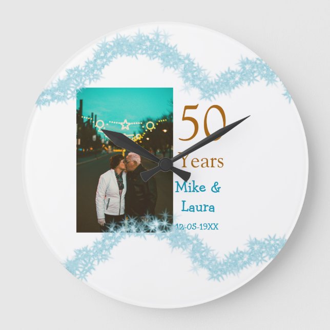 Relógio Grande Happy 50th anniversary add couple name date weddin (Frente)