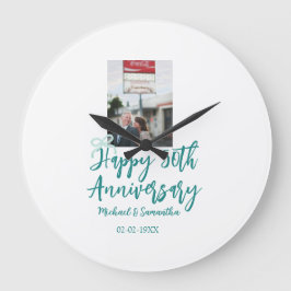 Relógio Grande Happy 50th anniversary photo turquoise bow name da