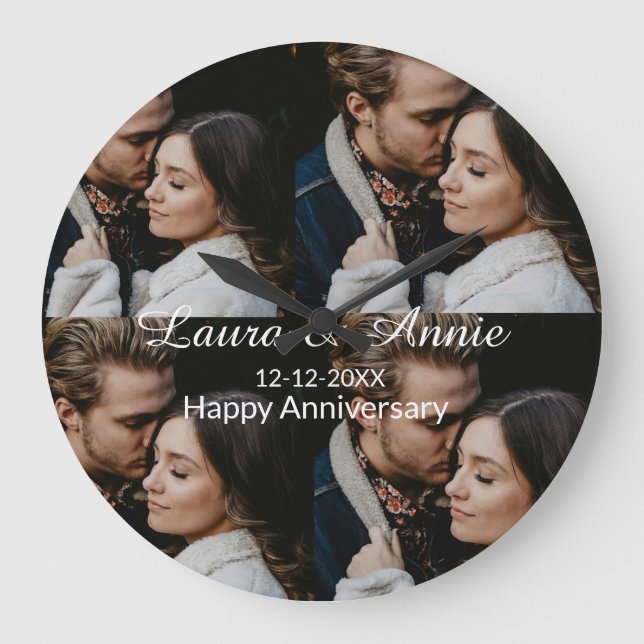 Relógio Grande Happy anniversary photo collage name date simple w (Frente)